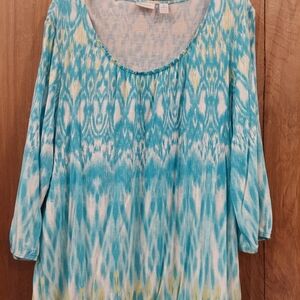 Chico's Aqua and White Tunic Top